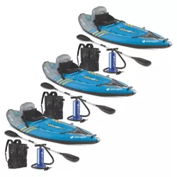 (3) Sevylor K1 QuikPak One Person Inflatable Coverless Kayaks w/ Paddle & Pump