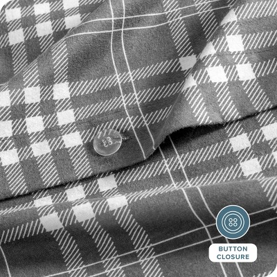 Gray and White Cotton Flannel Twin/Twin XL Duvet Cover Set