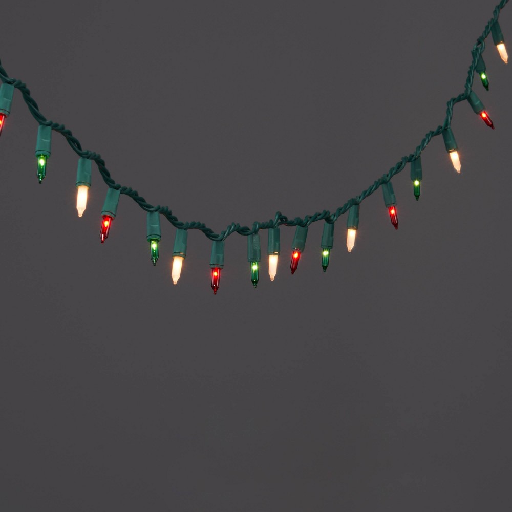 100ct Incandescent Smooth Mini String Lights Red/Green/White with Green Wire - Wondershop