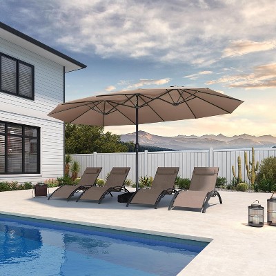 PURPLE LEAF Patio Market Umbrella with Base Double-Sided Rectangle Outdoor Table Sun Umbrellas with Crank 12 Heavy Duty Sturdy Ribs