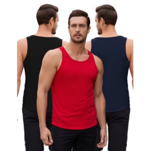 Coolmee Three Piece Mens Tank Top Soft Performance Boxing Gym Shirts Plain Muscle Tee - 1 of 3
