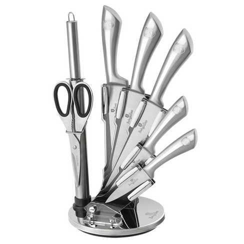 Berlinger Haus 6 Piece Kitchen Knife Set, Elegant Cooking Knives w/ Kitchen  Shears and Sharpener, Stainless Steel w/ Acrylic Stand, Aspen Collection