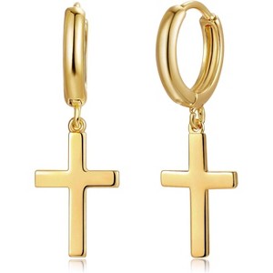 Gold Dangle Drop Hoop Earrings for Women Men Gold Plated Dainty Earrings Hypoallergenic Star Cross Huggie Hoops Jewelry for Everyday Wear - 1 of 4