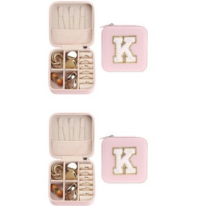 Unique Bargains Women's Teen Girl Gifts Small Portable PU Leather Jewelry Storage Case 2 Pcs Pink - 1 of 4