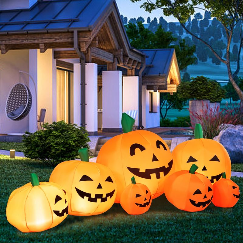 Costway 7.5' Halloween Inflatable 7 Pumpkins Patch W/LED Light Outdoor Garden Decoration, 1 of 13