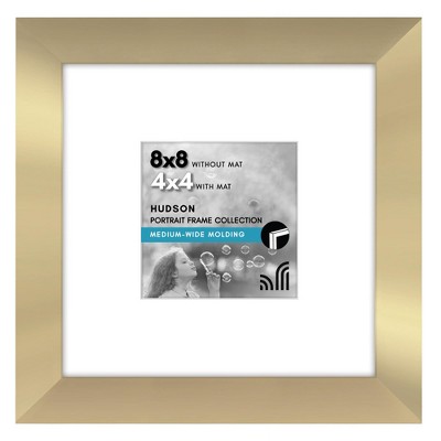 Americanflat 8x8 Picture Frame with Shatter-Resistant Glass - Use as 4x4 Frame with Mat or Display 8x8 Photo Without Mat - Gold