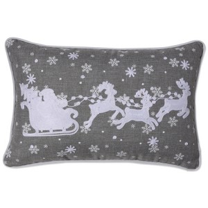 Indoor Christmas 'Santa Sleigh & Reindeers' Gray Rectangular Throw Pillow Cover  - Pillow Perfect - 1 of 4