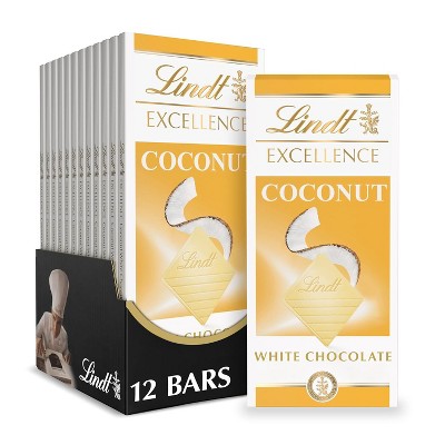 Lindt 4/6/12 Pack Excellence Coconut White Chocolate Bar, White Chocolate Candy with Coconut Flakes, 3.5 oz.