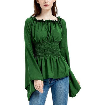 Anna-Kaci Women's Long Sleeve Off Shoulder Gatehred Detail Peplum Boho Top