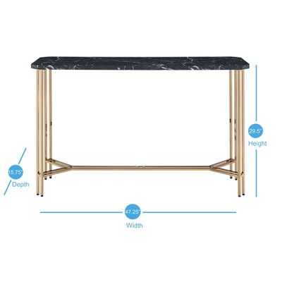 Daxton Black Faux Marble Rectangular Sofa Table with Gold Metal Base