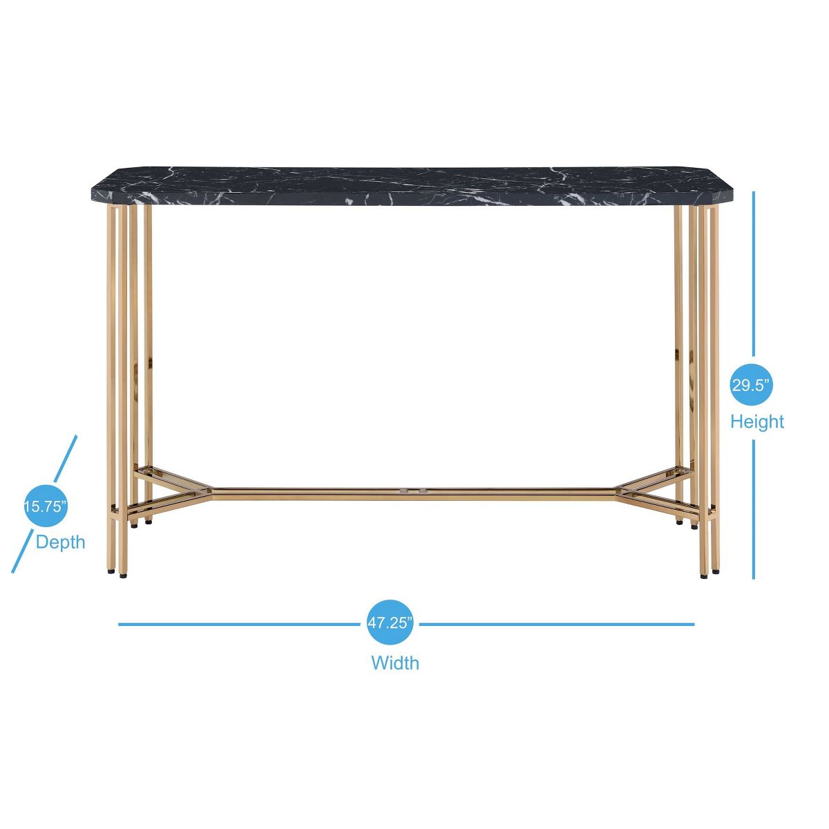 dimensions diagram for console table showing width, depth, height