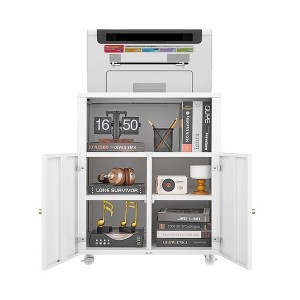 QingMoon Mobile Printer Tables, with Door Adjustable Shelf File Cabinet on Wheels Office Furniture Copier Cabinet for Home Office - 1 of 4