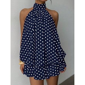 Coolmee Women's Summer Halter Mini Dress Drop Waist Wedding Guest Dresses  Tie Back Ruffle Short Dress Brunch Outfits L Blue : Target
