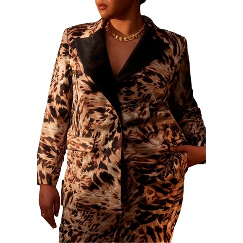 Eloquii Women's Plus Size Strong Shoulder Blazer With Velvet Lapel, 32 -  Moving Cheetah : Target