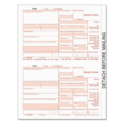 Tops 1099-INT Tax Forms 5-Part 8 x 5 1/2 Inkjet/Laser 76 1099s & 1 1096 22983