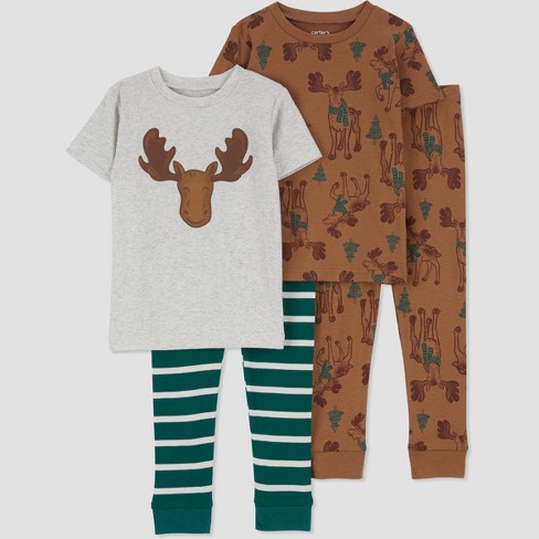 Carter's Just One You® Toddler Boys' Striped Moose Short Sleeve Pajama Set  - Brown/green 18m : Target