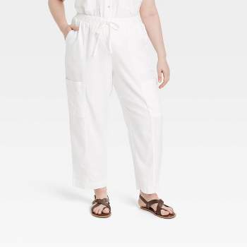 Women's High-rise Wide Leg Linen Pull-on Pants - A New Day™ White S : Target