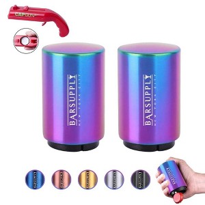 Bar Supply Magnetic Beer Bottle Opener Set: Push Down, Pop Off, Magnetic Catcher, Stainless Steel. Easy Use, 2-Pack + Bonus Cap Launcher Gift - 1 of 4