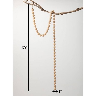 Natural Beaded Wood Garland 63" Tan