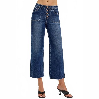 Women's High Rise Crop Wide Button Up Jeans - RISEN