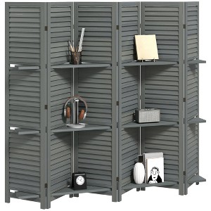 Aghana Digitals 5-Panel Paulownia Wood Room Divider with 3 Shelves, 67" Tall, Foldable Privacy - 1 of 4