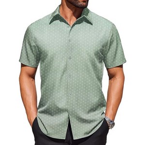 COOFANDY Mens Wrinkle Free Dress Shirt Polka Dot Short Sleeve Button Down Business Casual Shirts - 1 of 4