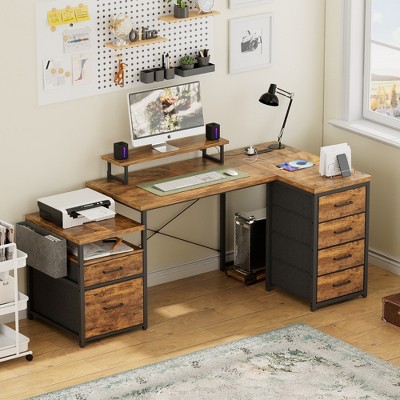 Aheaplus Reversible L Shaped Computer Desk with Fabric File Drawers