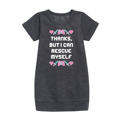 - Instant Message - Rescue Myself Graphic Short Sleeve Fleece Dress
