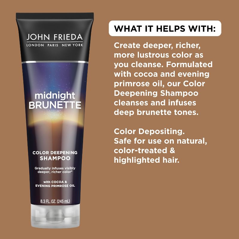 John Frieda Midnight Brunette Color Deepening Shampoo, Brunette Hair Cocoa and Evening Primrose Oil - 8.3 fl oz, 6 of 9