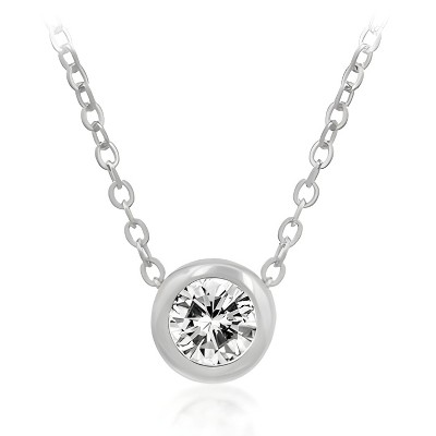 Slickblue Solitaire Bezel Cubic Zirconia Pendant for Women, 16-Inch Link Chain, Rhodium Plated, 1.1 Ct