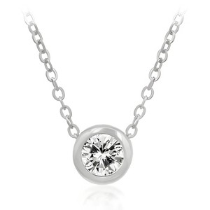Slickblue Solitaire Bezel Cubic Zirconia Pendant for Women, 16-Inch Link Chain, Rhodium Plated, 1.1 Ct - 1 of 3