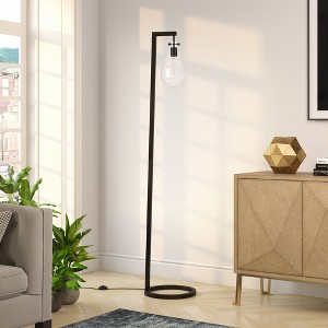 Hudson and Canal 66" Tall Floor Lamp with Glass Shade Blackened Bronze: Seeded Glass, Mid-Century Modern, UL Listed - 1 of 4