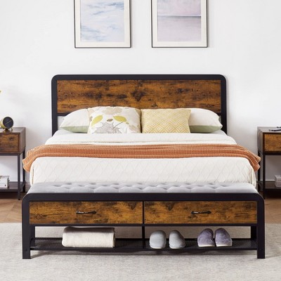 Bed Frame Full Size with Drawers, Full Platform Bed Frame with Headboard