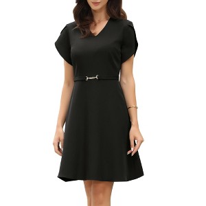 INSPIRE CHIC Women's Short Petal Sleeve V Neck Summer Dressy Casual A-Line Midi Dresses - 1 of 4