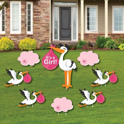 Big Dot of Happiness Girl Special Delivery - Baby Announcement Yard Sign & Outdoor Lawn Decor - It's a Girl Stork Baby Shower Yard Signs - Set of 8