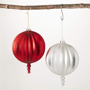 8"H Sullivans Shimmering Felt Ball Ornaments - Set of 2  Red Christmas Ornaments - 1 of 4