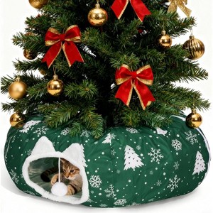Bed Under Christmas Tree, Cat Tunnel Christmas Tree Skirt for Indoor Cats, Donut Tunnel Toys - 1 of 4