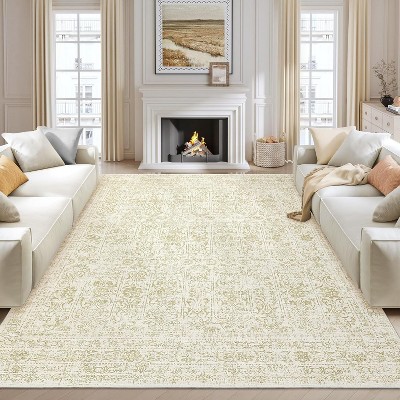Washable Area Rugs Oriental Distressed Carpet with Non-Slip Backing, Traditional Floral Area Rug, Soft Vintage Printed Home Decor for Living Room