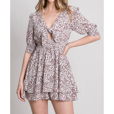 Women's Smocked Sleeve Tie Waist Flowy Romper - ALLIE ROSE