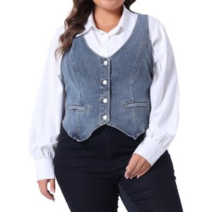 Agnes Orinda Women's Plus Size Fashion Retro Sleeveless Button-Up Jean Denim Vests - 1 of 4