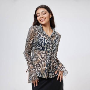 Women's Printed Button Long Sleeve Blouse - Wild Fable™ Gray - 1 of 4