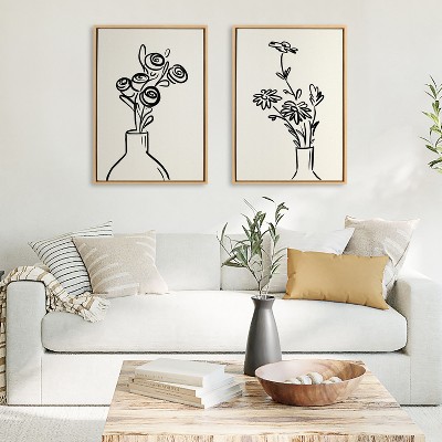 Natural Framed Canvas Wall Art Set with Floral Design, 23x33