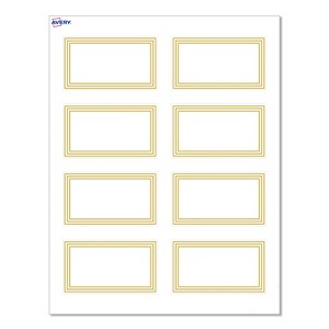Avery® Cards, 2" x 3.5", Multi-Lined Gold Border, Matte White, 80ct - 1 of 4