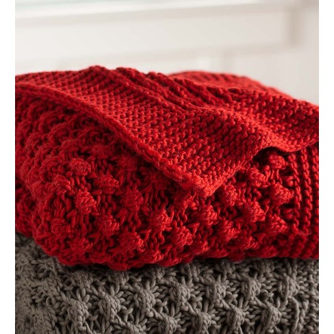 Plow Hearth Lightweight Knitted Cozy Acrylic Throw Antique Red