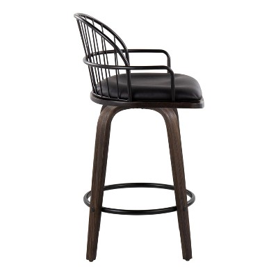 Riley 26" Black Metal and Walnut Swivel Counter Stool
