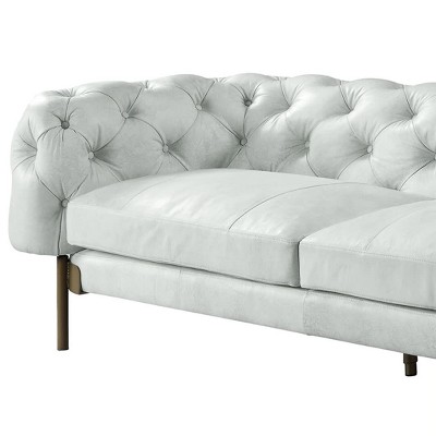 Vintage White Tufted Leather Chesterfield Sofa with Metal Legs