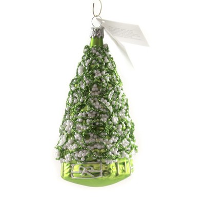 Golden Bell Collection 5.25" Lime Green Tree W/ White Balls Ornament Christmas Czech  -  Tree Ornaments