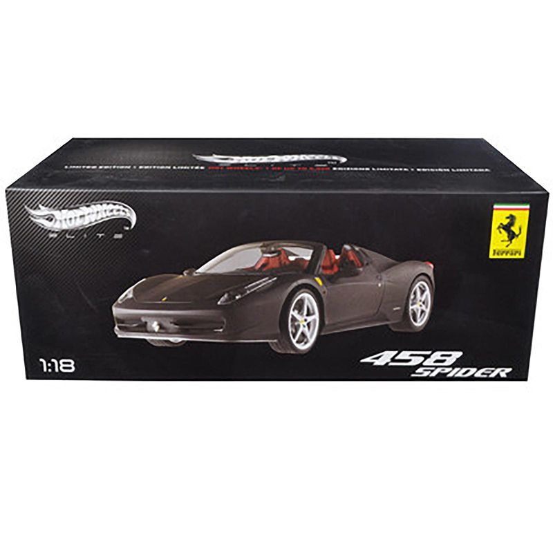 Ferrari 458 Italia Spider Matt Black Elite Edition 1/18 Diecast Car Model by Hot Wheels, 3 of 4