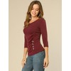 INSPIRE CHIC Women's V Neck 3/4 Sleeves Solid Knitted Buttons Decor Ruched Blouse - 2 of 4