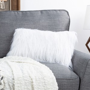 12x20-Inch Plush Lumbar Pillow - Luxury Accent Pillow Insert and Shag Glam Cover Set for Bedroom or Living Room by Lavish Home (White) - 1 of 4